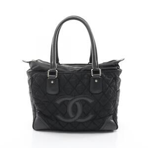 Chanel Paris New York Line Tote Bag Handbag Nylon Leather Women's Black A33100